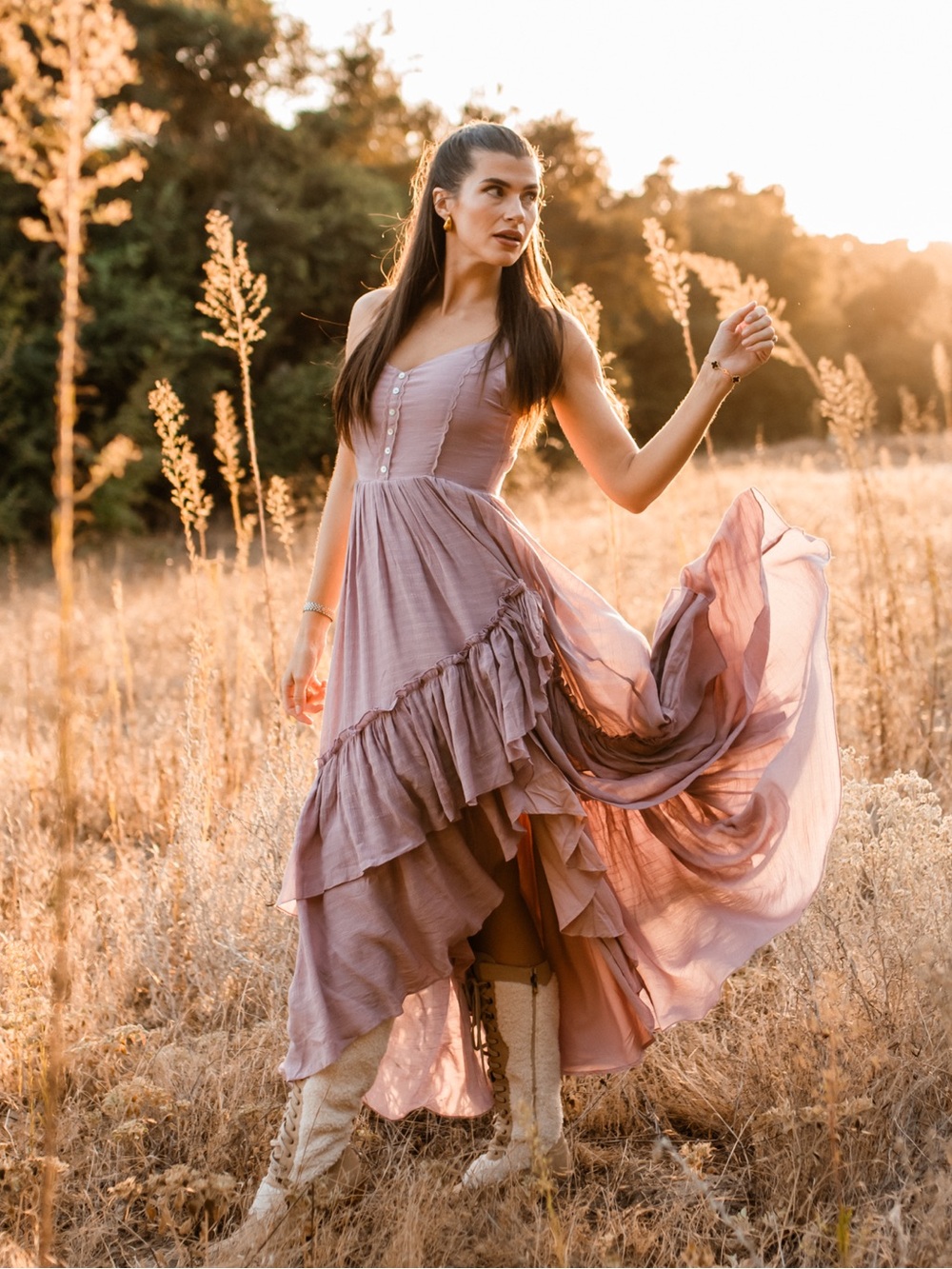 Joyfolie Lavender High Low Ruffle Dress